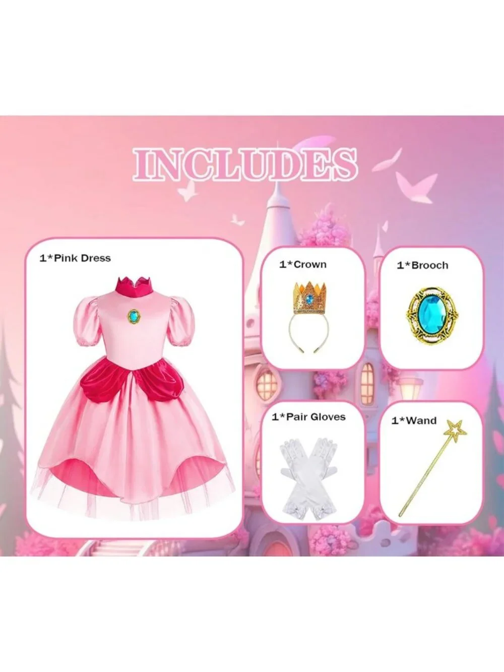 Girls' Princess Costume - Classic Pink Dress for Halloween, Cosplay & Birthday
